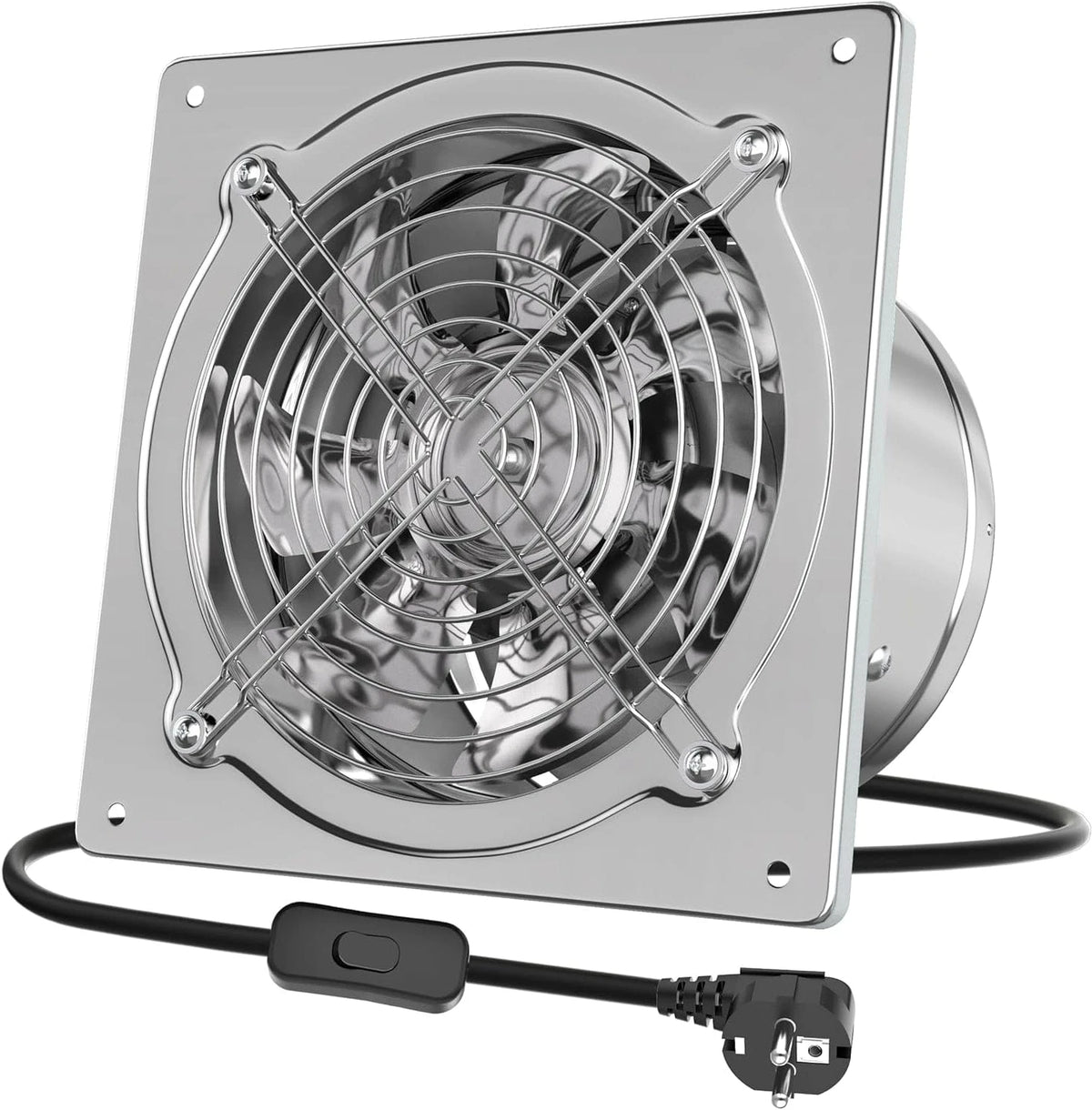 150 mm Stainless Steel Exhaust Fan with Return Flap – High Airflow 525 m³/h Ventilation for Kitchens, Bathrooms, and Garages