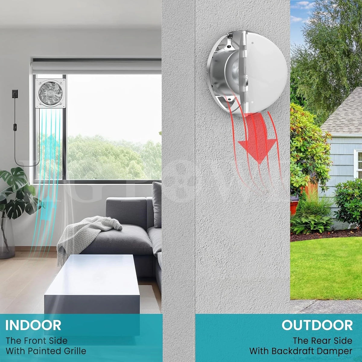 Exhaust Fan for Indoor and Outdoor Ventilation – Ideal for Kitchens, Bathrooms, Garages, and Basements with 525 m³/h Airflow