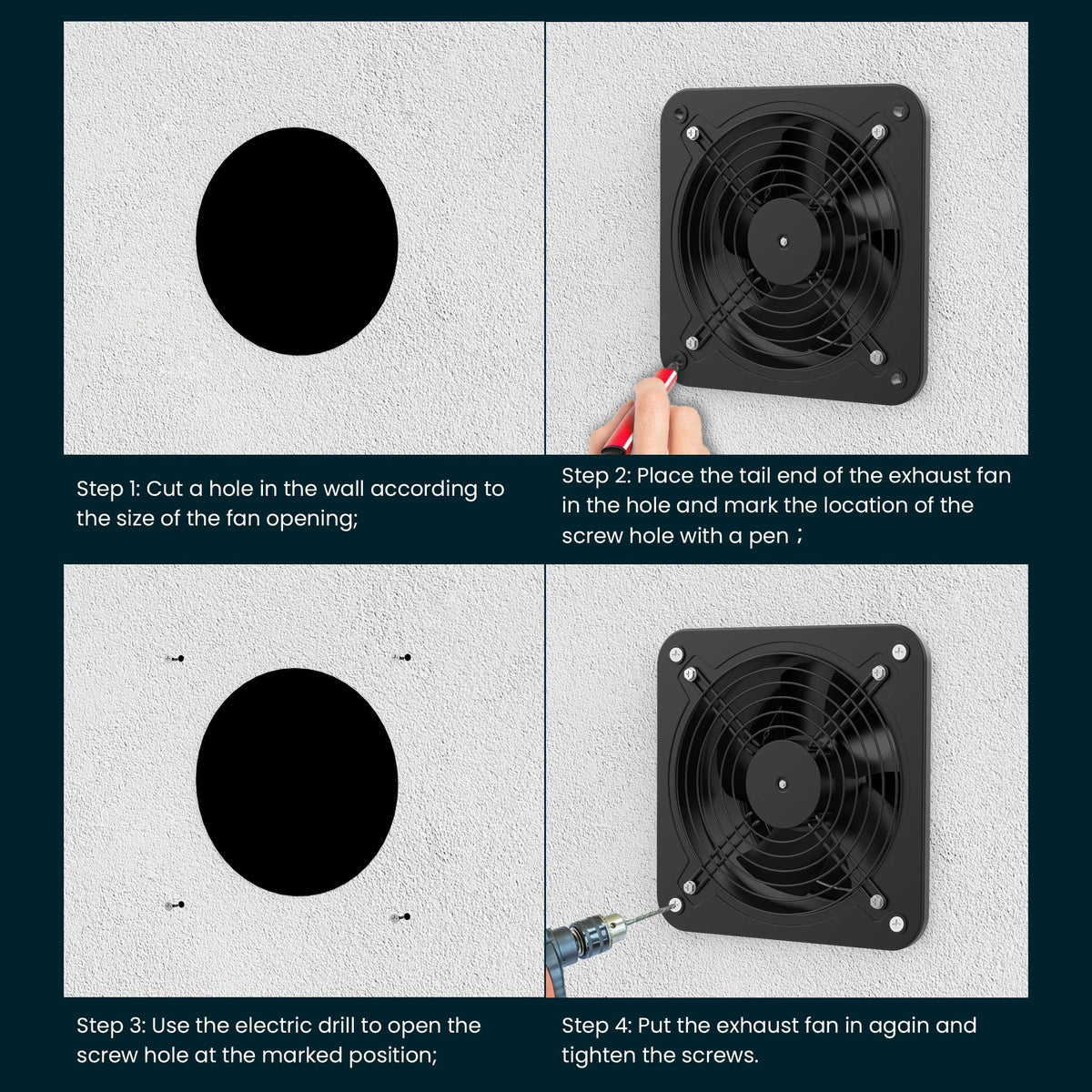 Wall-mounted exhaust fan installation in a garage showing secure duct connection for efficient airflow.