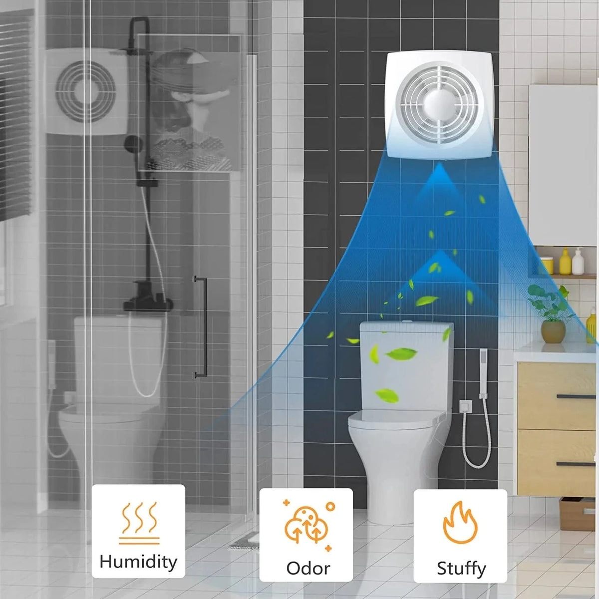 6 Inch Axial Super Silent Wall Exhaust Fan effectively removes moisture and odors from the bathroom, preventing mold growth and keeping the air fresh and dry.