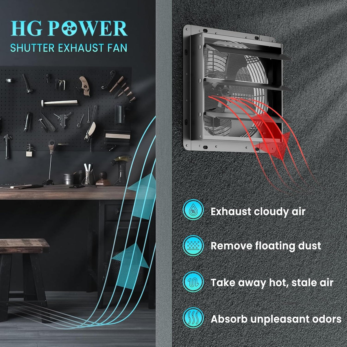 Close-up of HONGUAN 14 Inch Exhaust Fan with Upgraded Metal Louvers and Protective Mesh