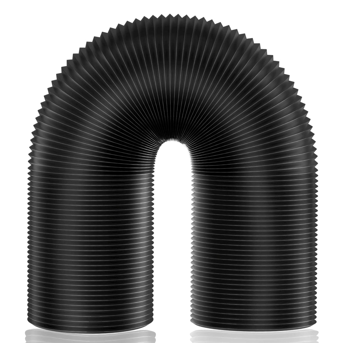 Close-Up Detail of Flexible Dryer Vent Hose – 4-Layer Insulated Aluminum Duct with Black PVC Outer for Ventilation and Noise Reduction