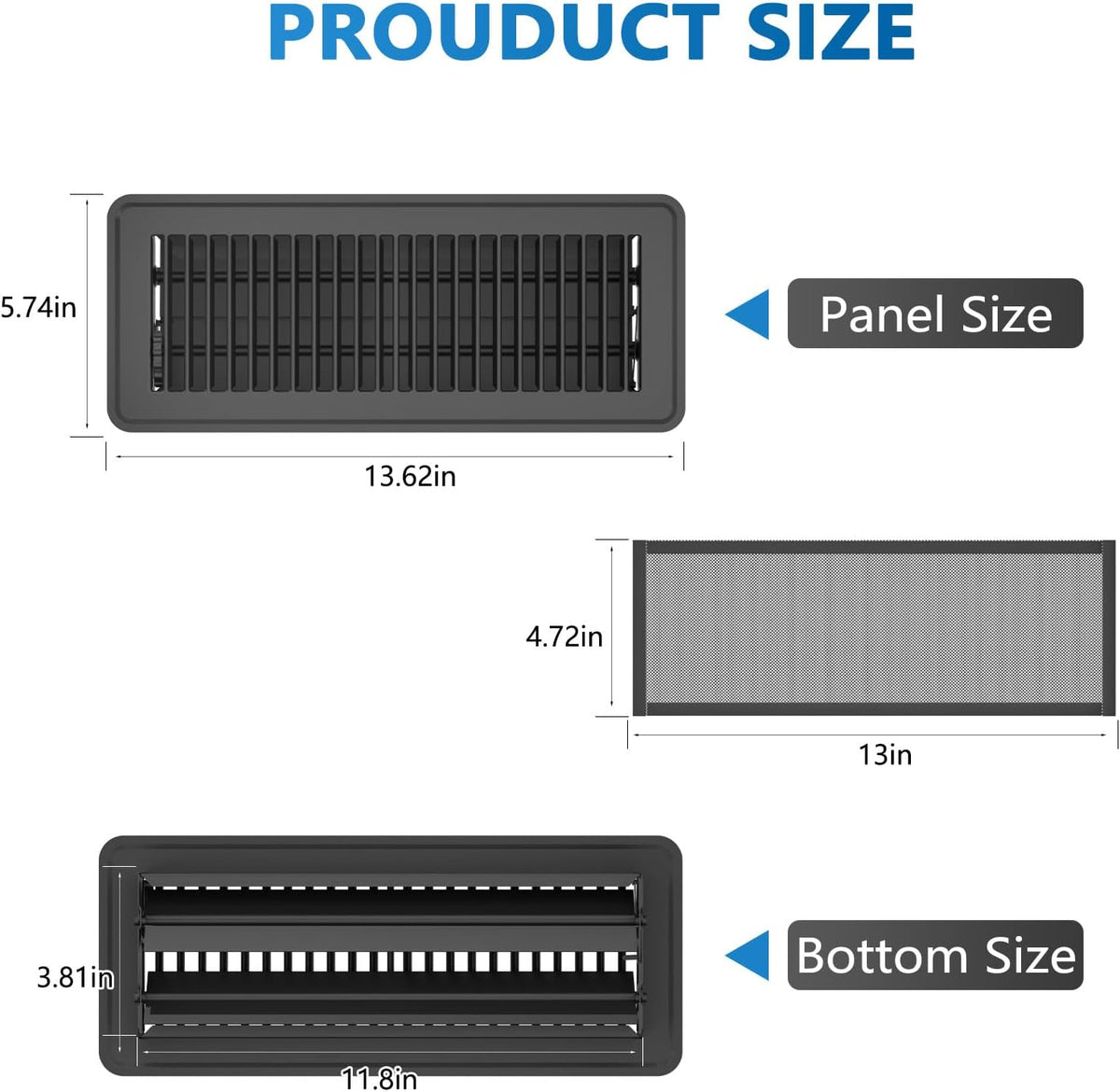 Hon&Guan 4x12 Inch Floor Register Size_5.74*13.62 inches