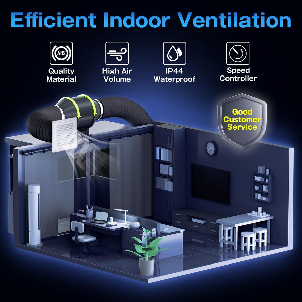 4 inch duct fan for indoor ventilation systems in grow tents and bathrooms