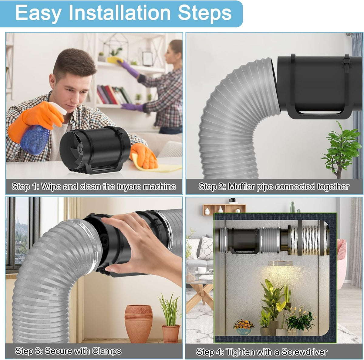 Air Duct Installation Steps Diagram – Easy Setup for Flexible Ducting in Ventilation Systems, HVAC, and Dryer Rooms