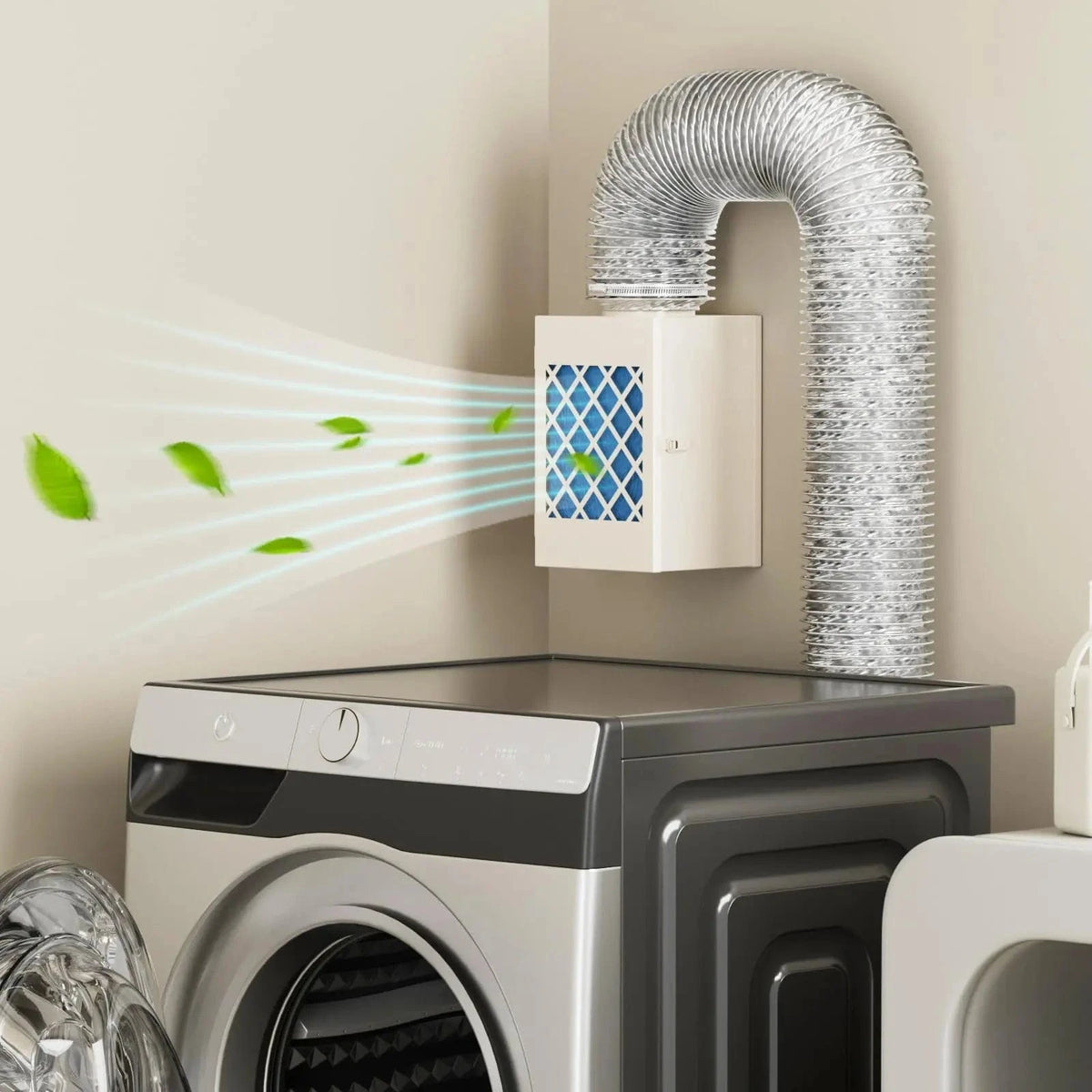 HONGUAN indoor dryer vent with metal vent box, safety flap, polyester filters, and 4-inch hose for electric dryers.
