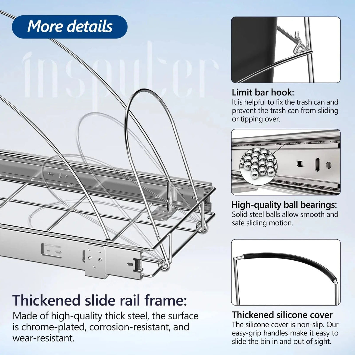 Pull Out Trash Can featuring a thickened slide rail frame for robust support and smooth operation.