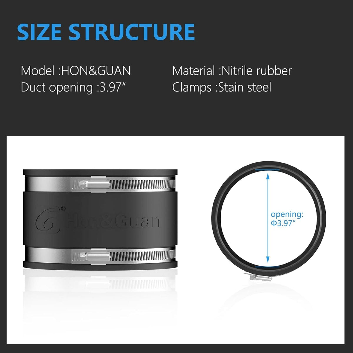 Close-up of rubber noise reduction clamp used for dust collection fittings