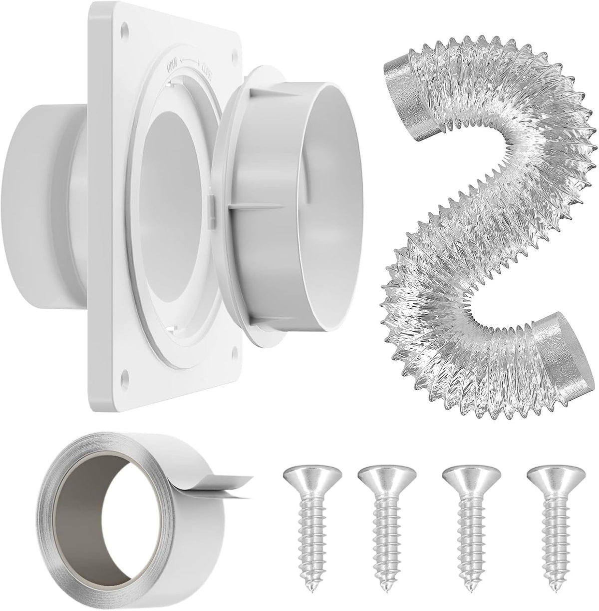4 Inch Dryer Vent Kit with Twist Lock Connector, Flexible Hose, and Tape – Easy HVAC Installation for Wall Ventilation