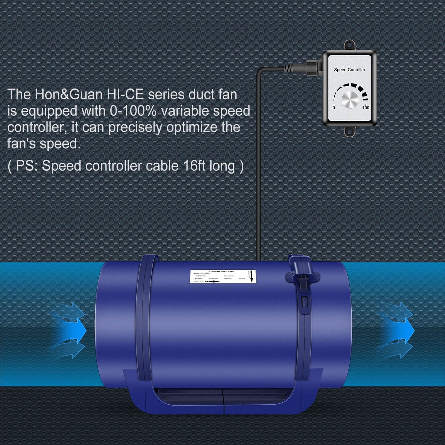 8 Inch Inline Duct Fan with Variable Speed Controller 220V